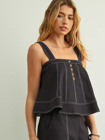Stitch Detailed Sleeveless Top - Navy