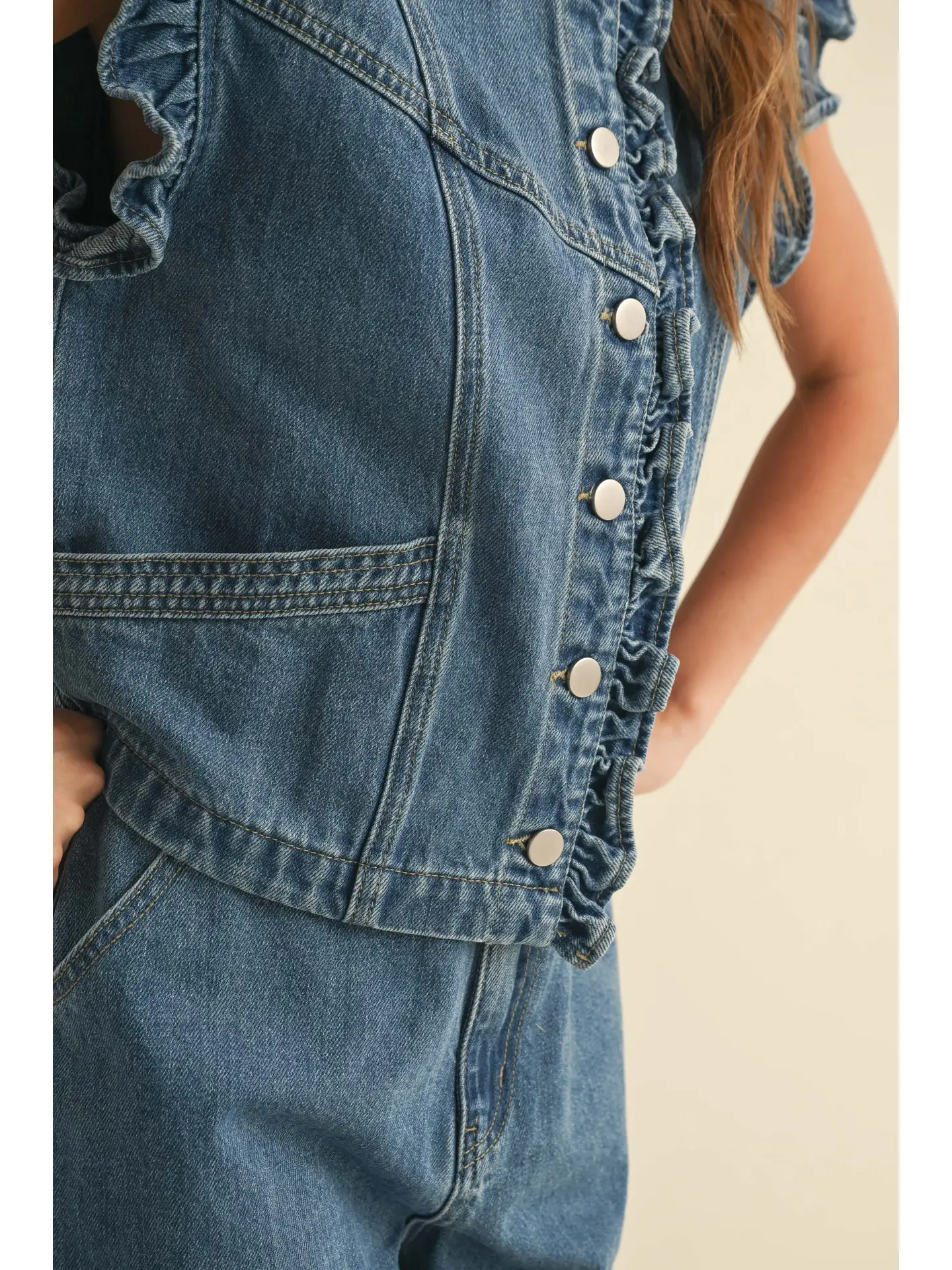 Ruffled Detail Denim Vest
