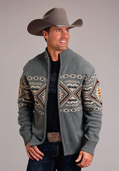 MENS SWEATER  STETSON SWEATER 1803 AZTEC BORDER WOOL BLEND CARDIGAN