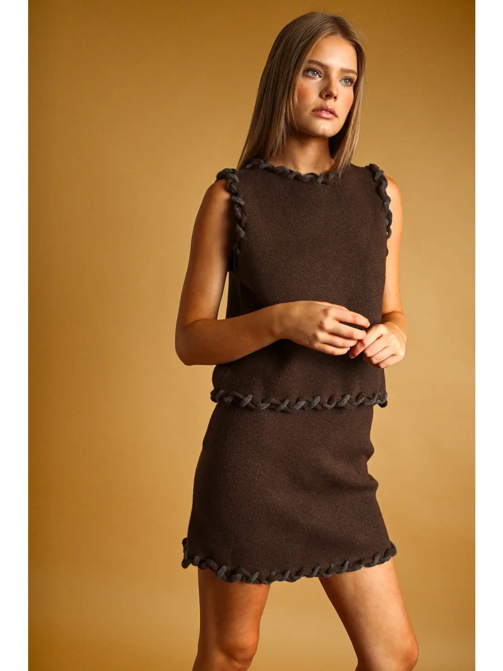 Braid Detailed Knit Mini Skirt