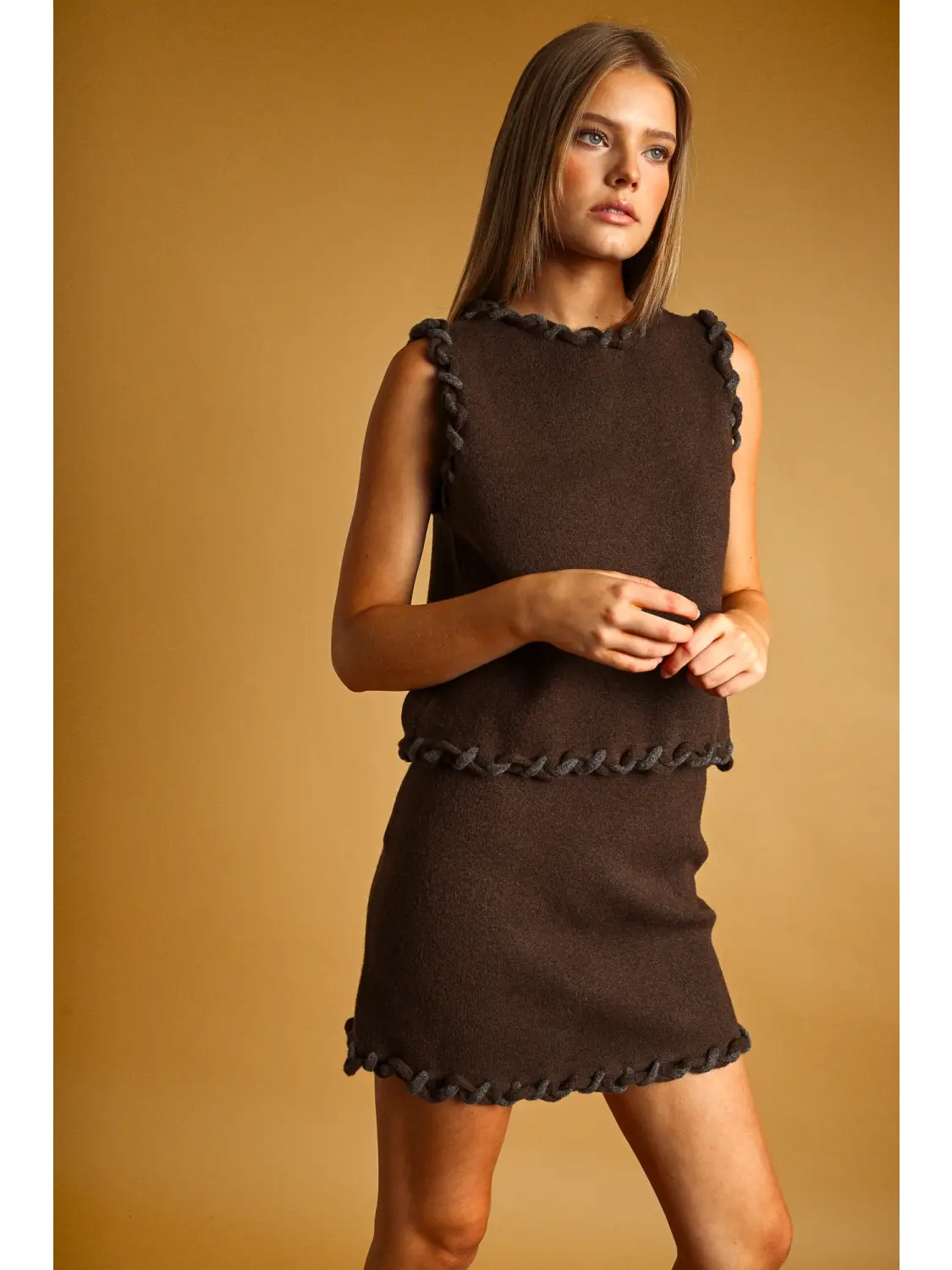 Braid Detailed Knit Mini Skirt