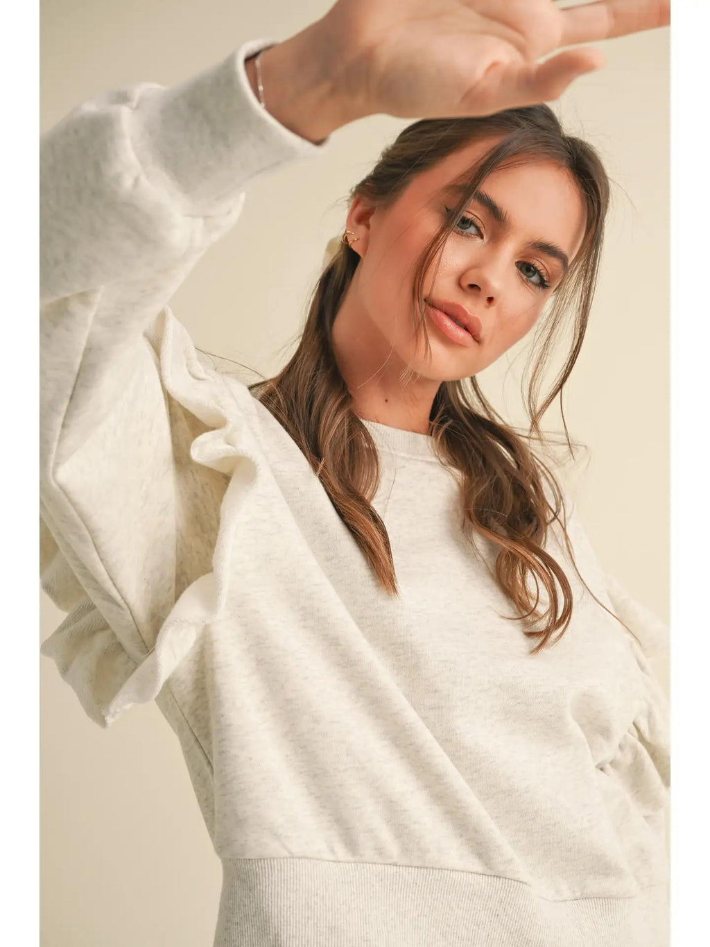 Ruffled Detail Sweatshirts - Heathered Grey