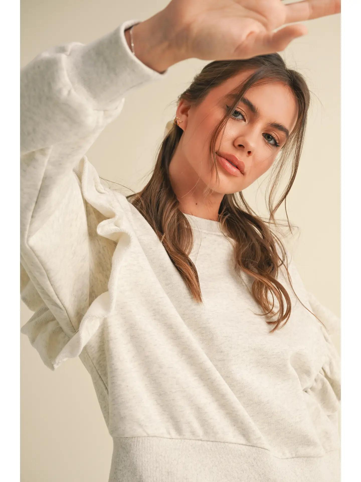 Ruffled Detail Sweatshirts - Heathered Grey