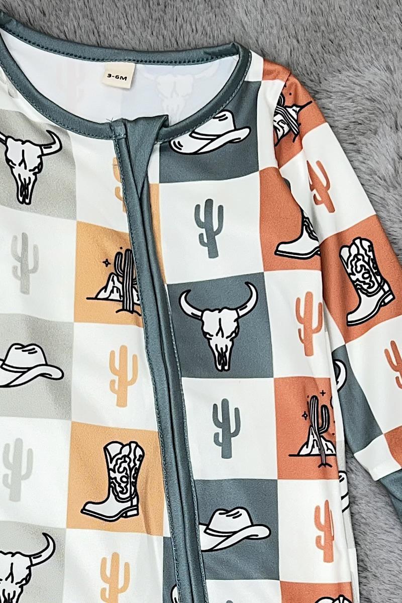 Checker w/ Western Pattern Baby Romper