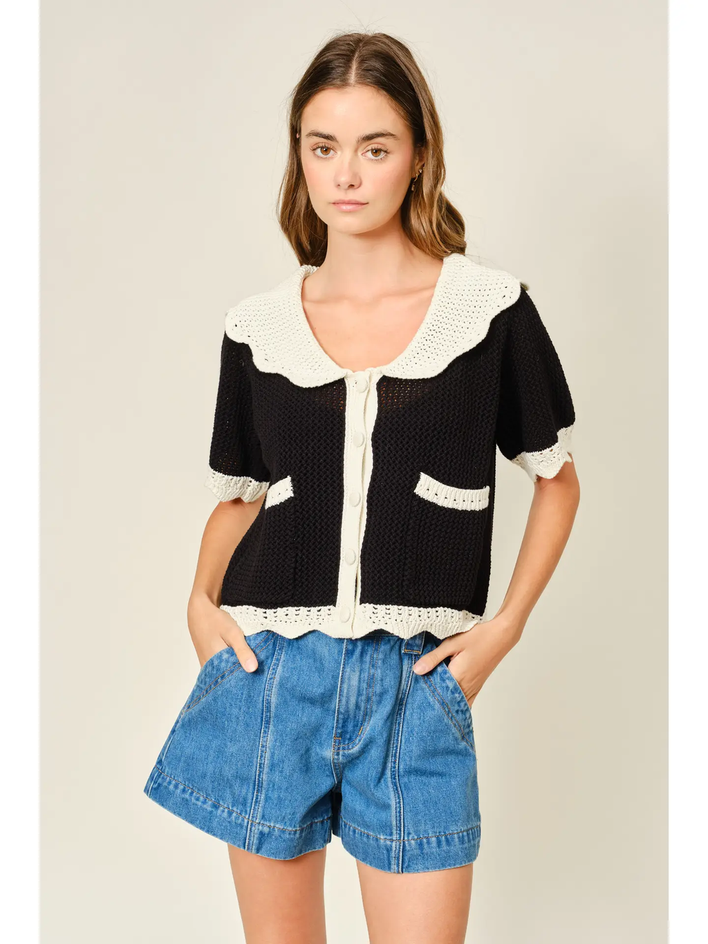 Crochet Collared Sweater Cardigan