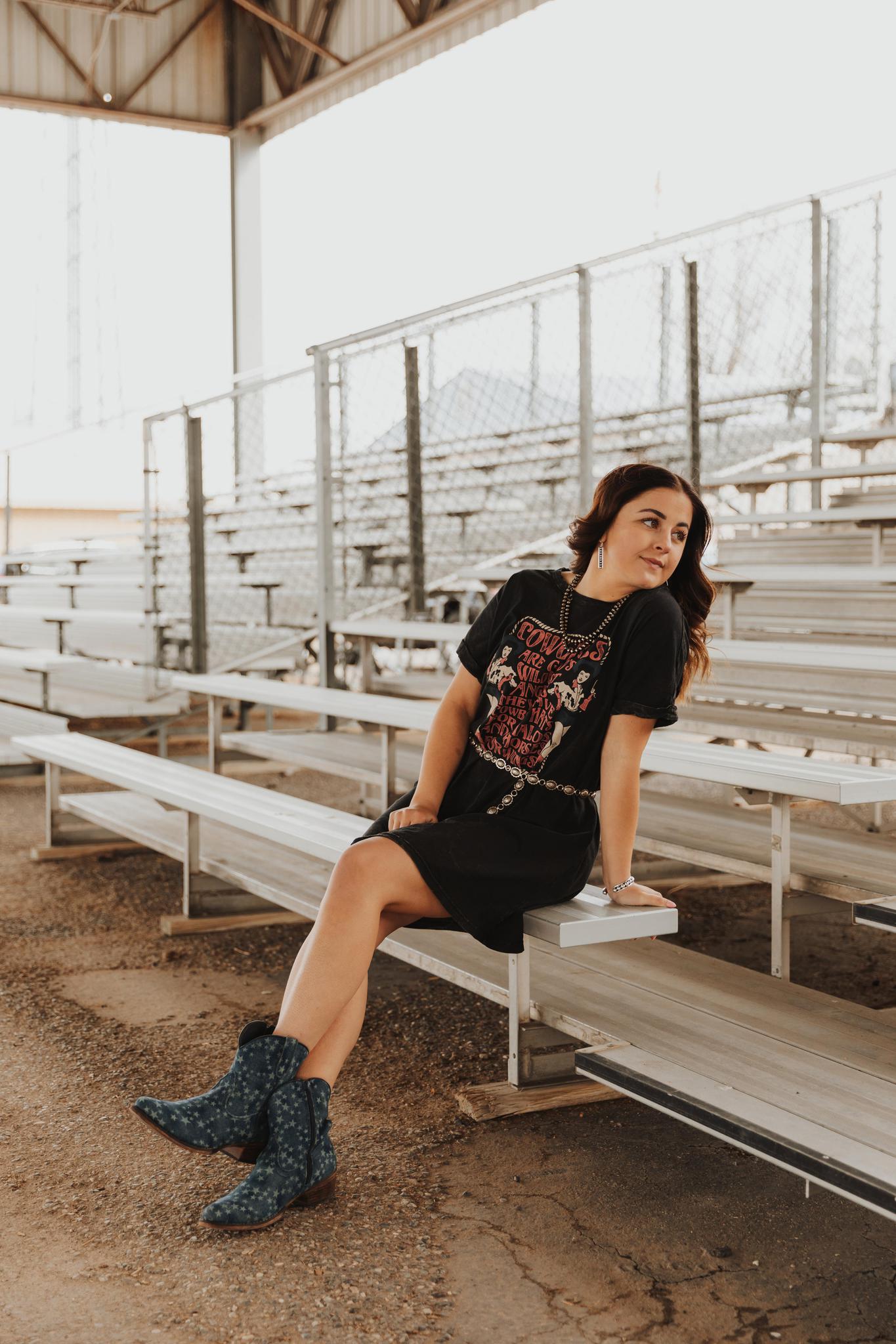 COWGIRLS ARE GODS WILDEST ANGELS GRAPHIC DRESS - MINERAL BLACK