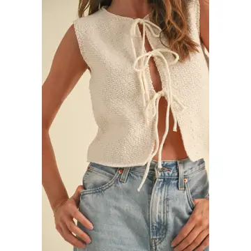 Knitted Tied in Front Cardigan - Cream