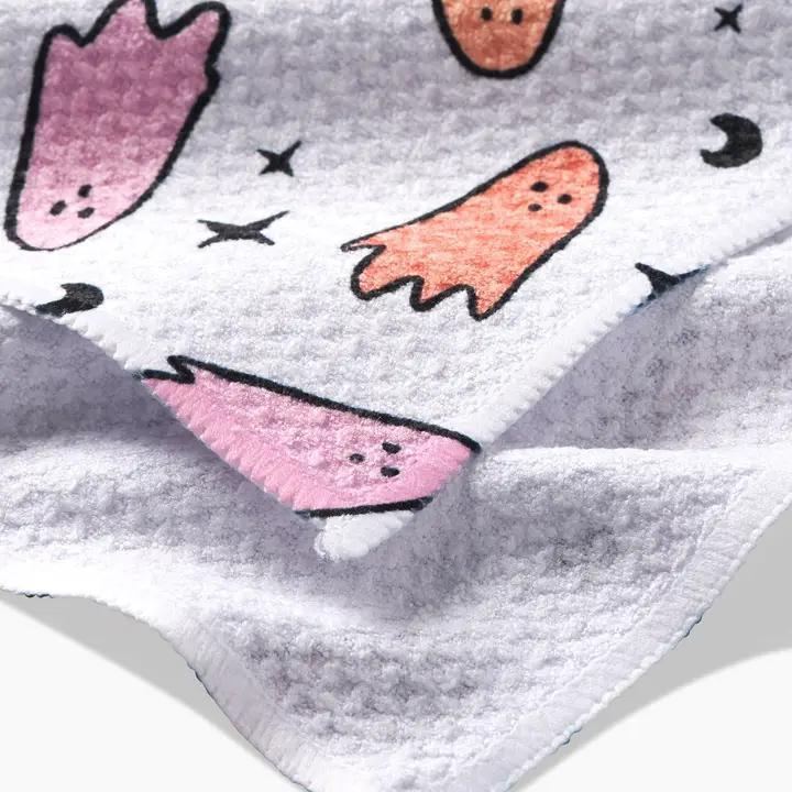 Space Ghosts Pink Orange Tea Towel