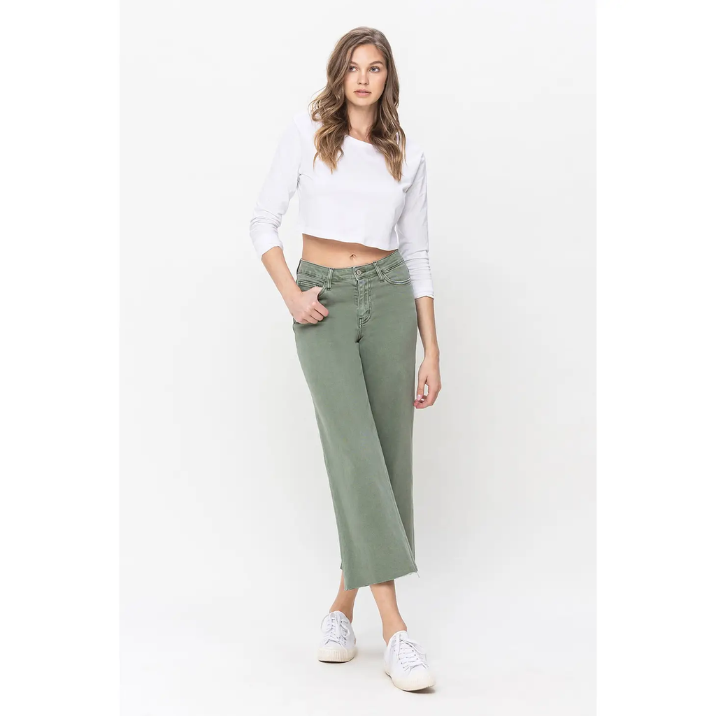 HIGH RISE CROP WIDE LEG | ARMY GREEN