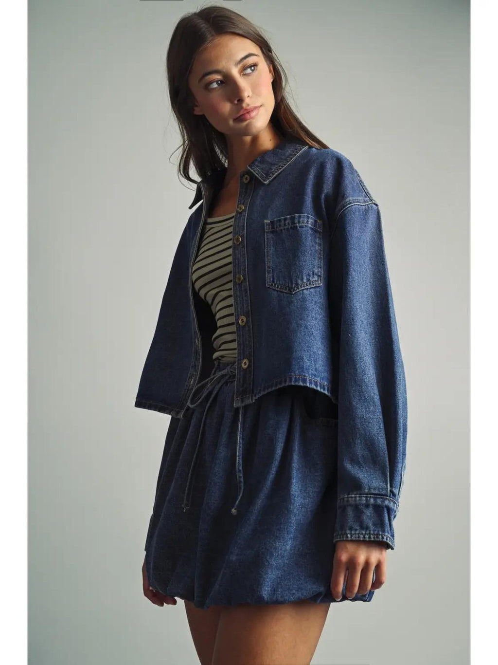 Indigo Denim Button Front Crop Shirts
