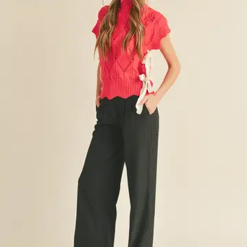 Mock Neck Cropped Sweater Vest - RED