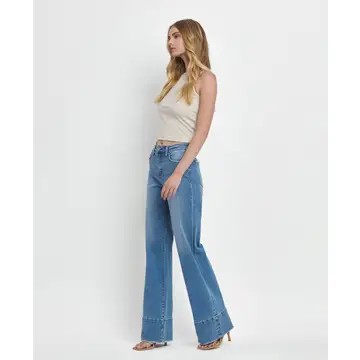 High Rise Raw Hem Wide A Line Jeans - LEGITIMATE