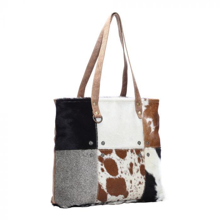 MULTI PATCH COWHIDE TOTE BAG - S-1163