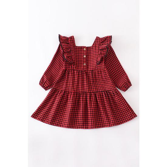RED CHECK RUFFLE DRESS