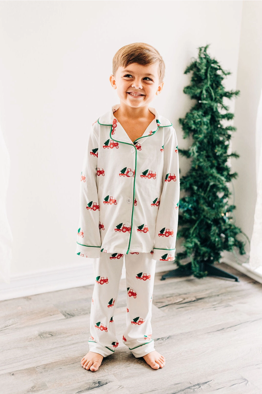 Button Down Pajamas - Christmas Tractors