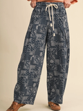 Bandana Print Pleated Barrel Pants - NAVY