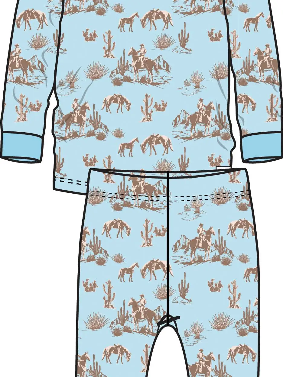 Softsnooze™ Kids Modal Blend Blue Western Trail Toile Long Sleeve Pajama Set
