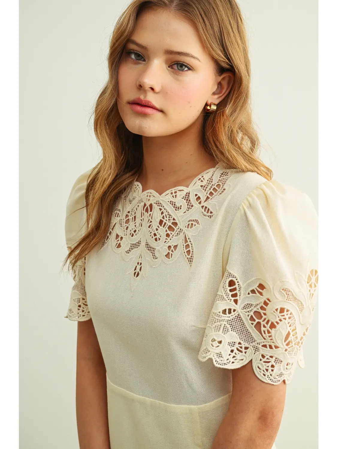 Floral Embroidery Detail Linen Long Dress