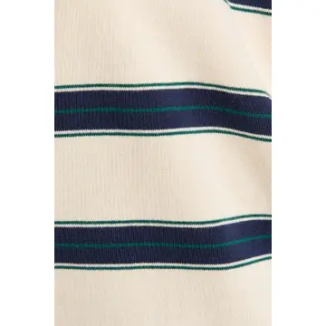 Long Sleeve Collared Oversized Stripe Top - CREAM & NAVY STRIPE