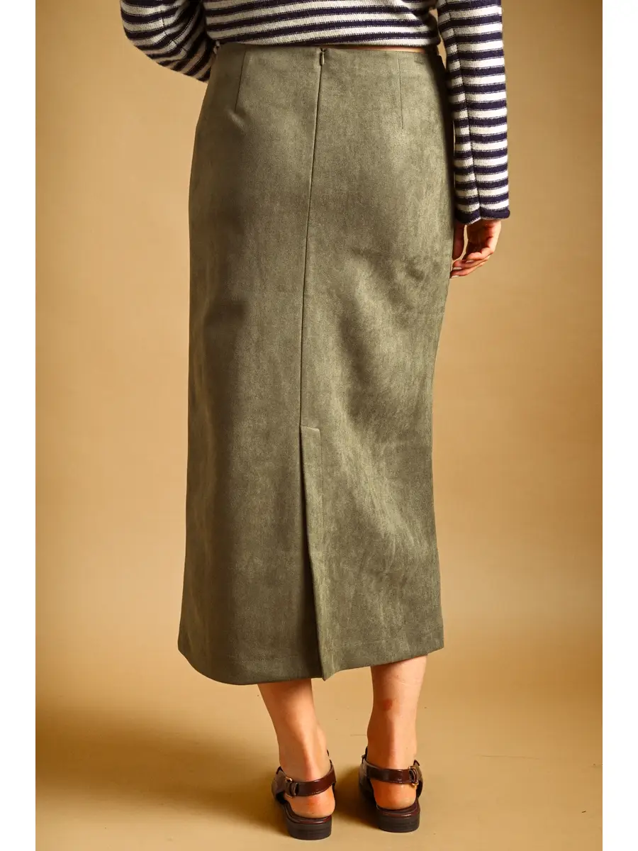Suede Straight Skirt - PISTACHIO