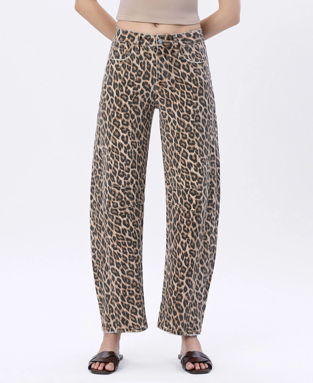 High Rise Leopard Print Barrel Jeans - LEOPARD
