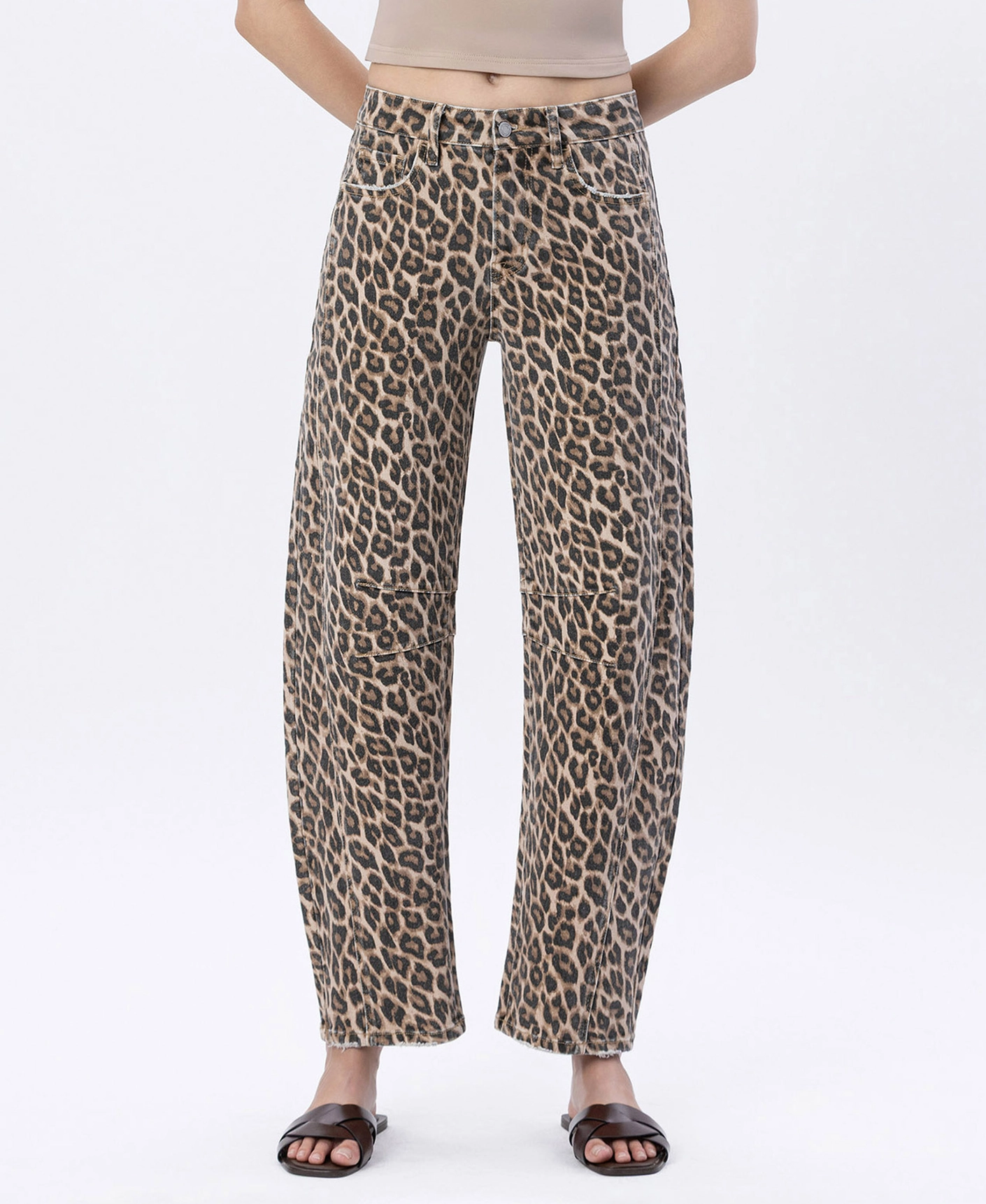 High Rise Leopard Print Barrel Jeans - LEOPARD