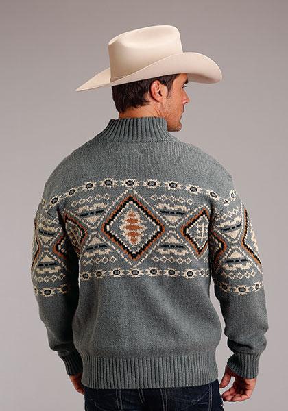 MENS SWEATER  STETSON SWEATER 1803 AZTEC BORDER WOOL BLEND CARDIGAN