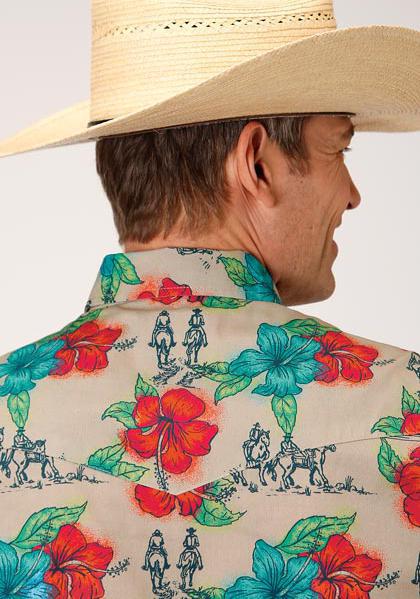 MENS L/S SHIRT PERFORMANCE Y/D ALLOVER PRINT - SNAP 01056 TRAIL RIDE TROPICAL 03-001-0064-0366 MU