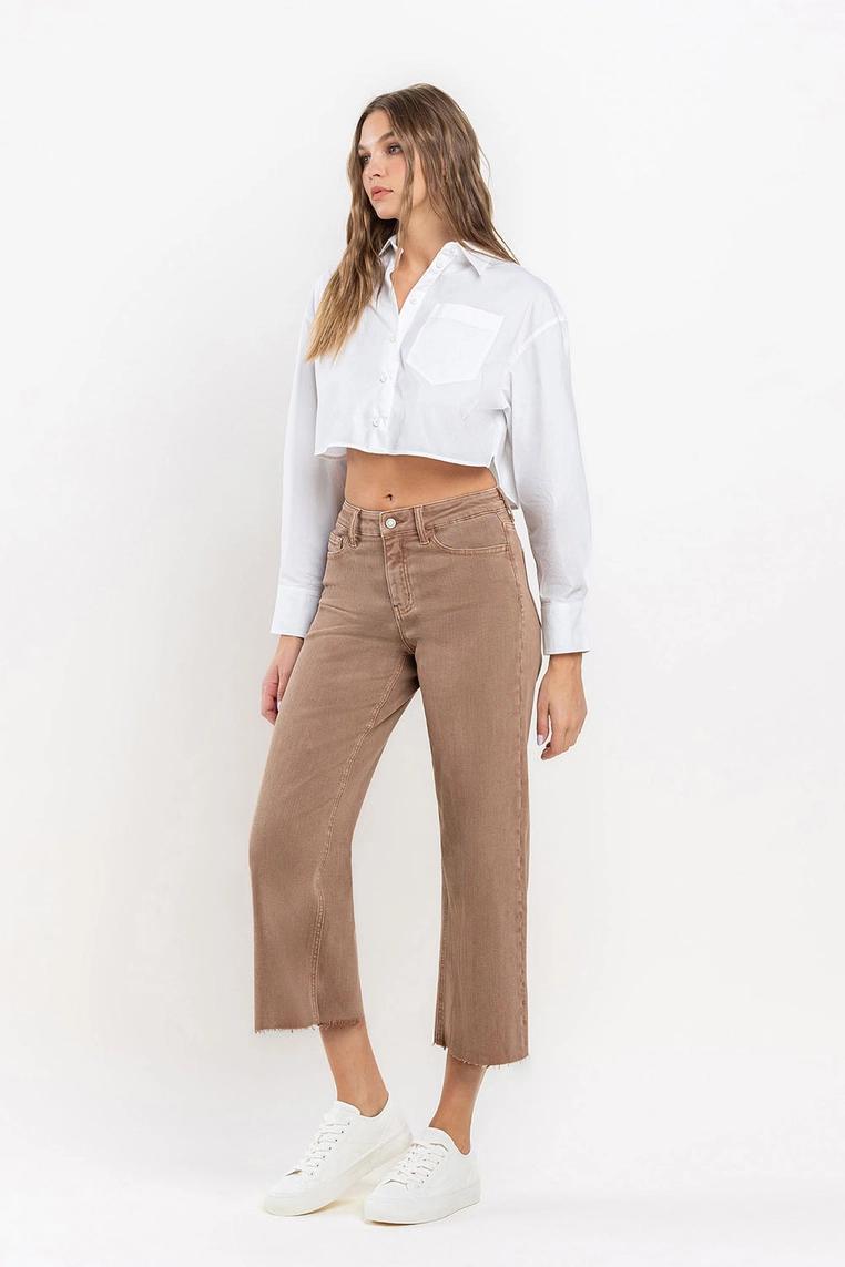 High Rise Crop Wide Leg Jeans - Chocolate Malt