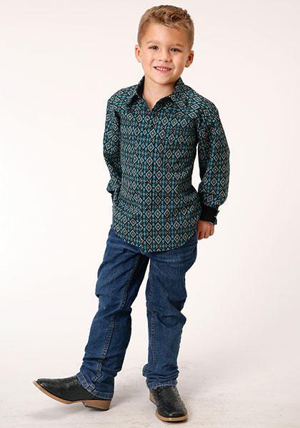 BOYS L/S SHIRT   PERFORMANCE Y/D ALLOVER PRINT -SNAP  1261 DIAMOND AZTEC PRINT