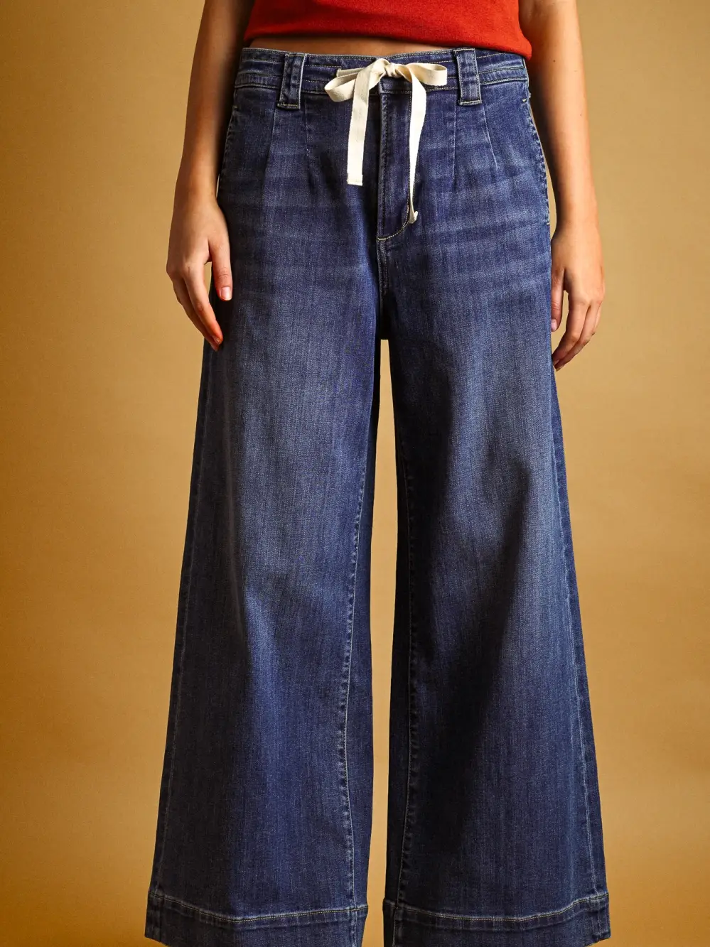 Dark Washed Tied in Front Denim Pants