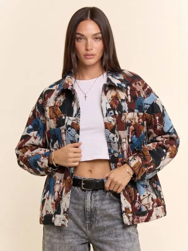 Equestrian Horse Print Tapestry Jacket