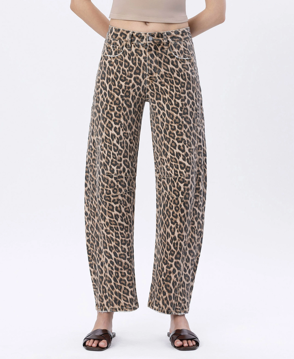 High Rise Leopard Print Barrel Jeans V3697LPD