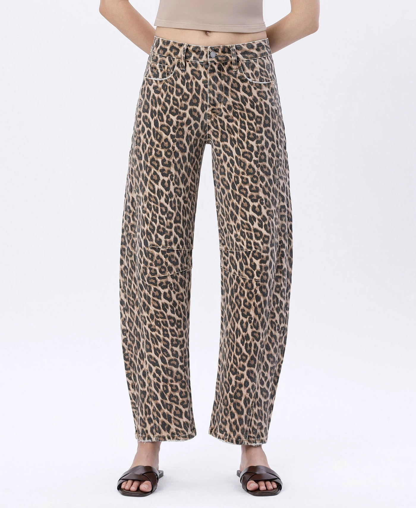 High Rise Leopard Print Barrel Jeans V3697LPD