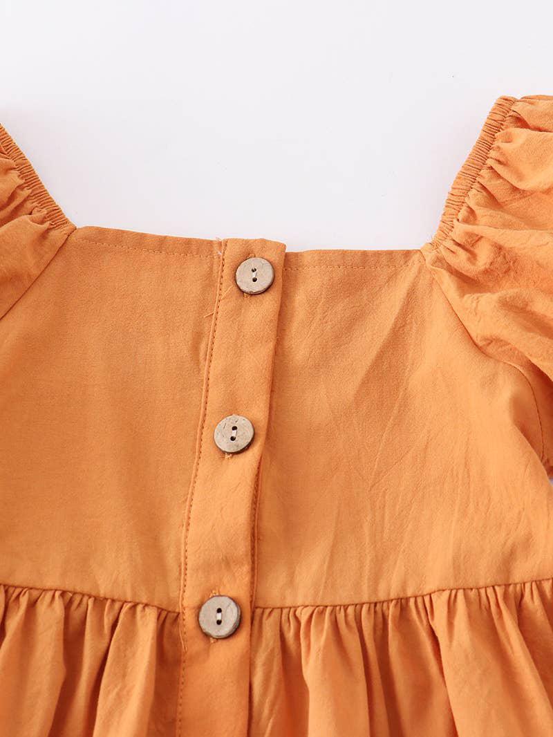 MUSTARD BUTTON PUFF SLEEVE GIRL DRESS