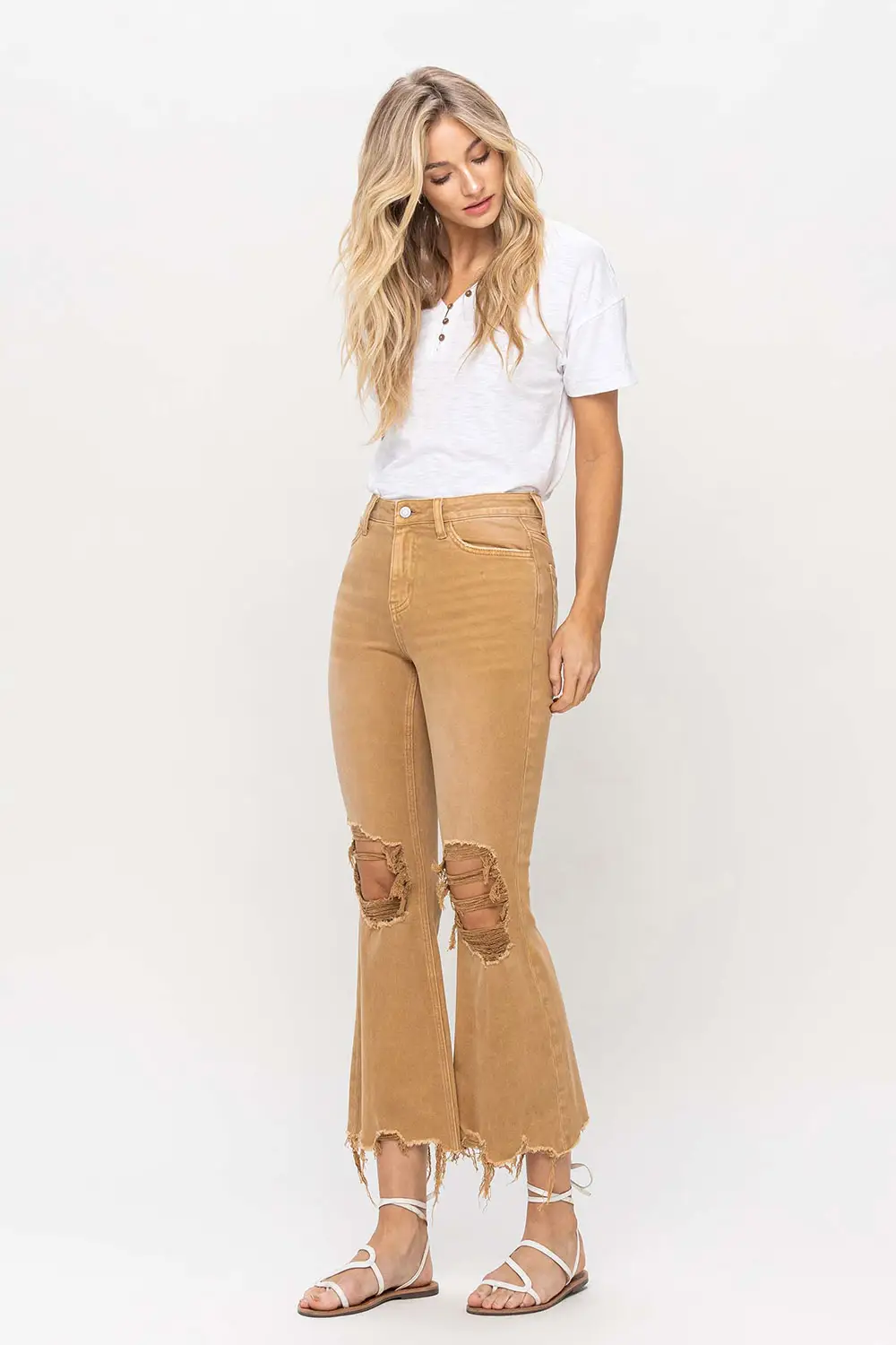 VINTAGE HIGH RISE CROP FLARE - ARMY KHAKI