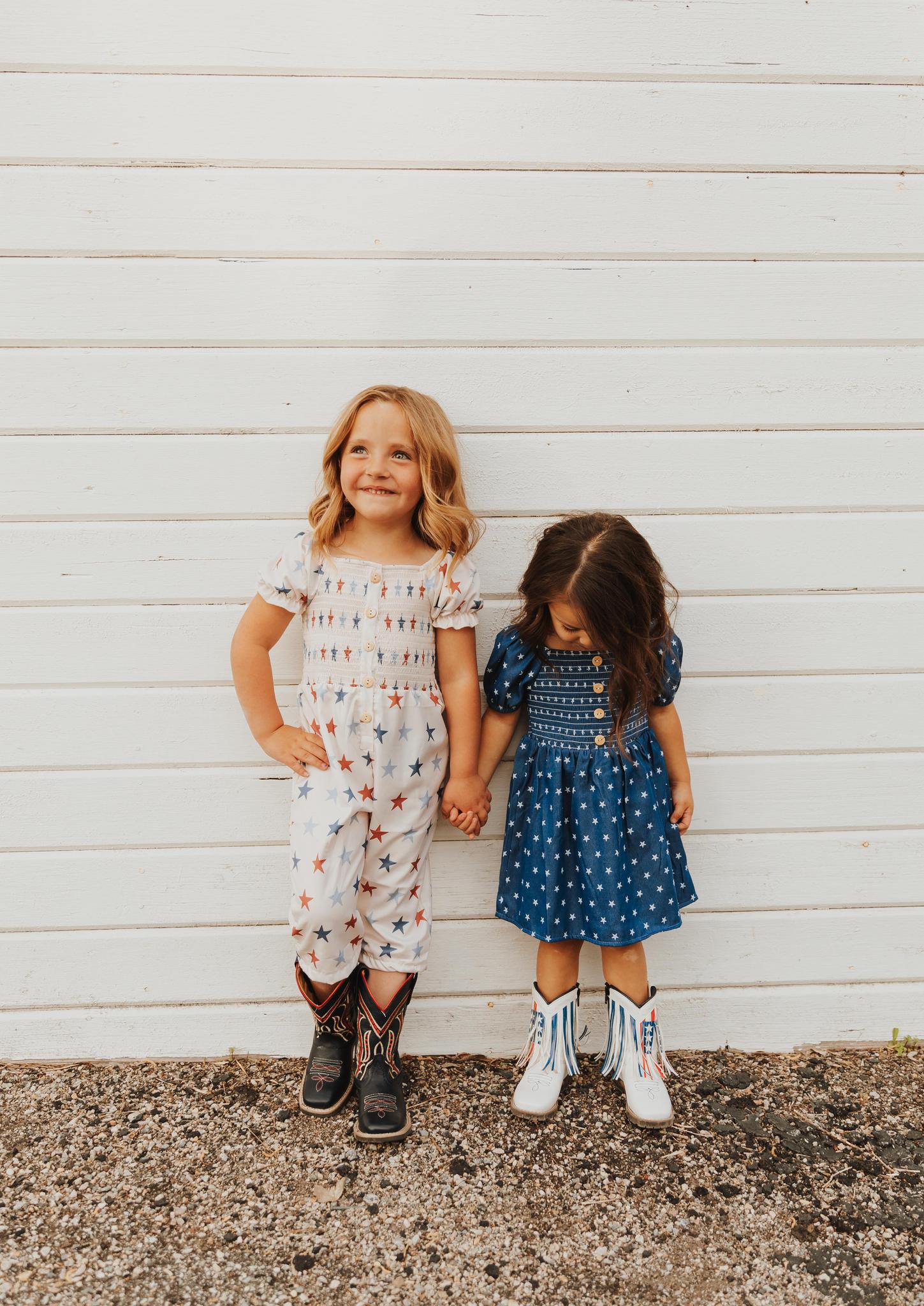 STAR PRINT SMOCKED GIRL JUMPSUIT