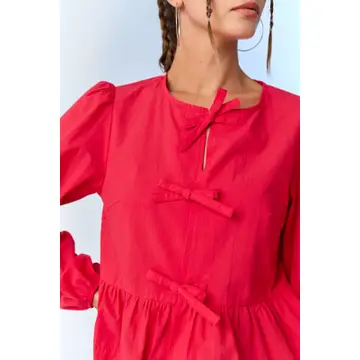 Hailey Bow Tie Detailed Blouse - Red