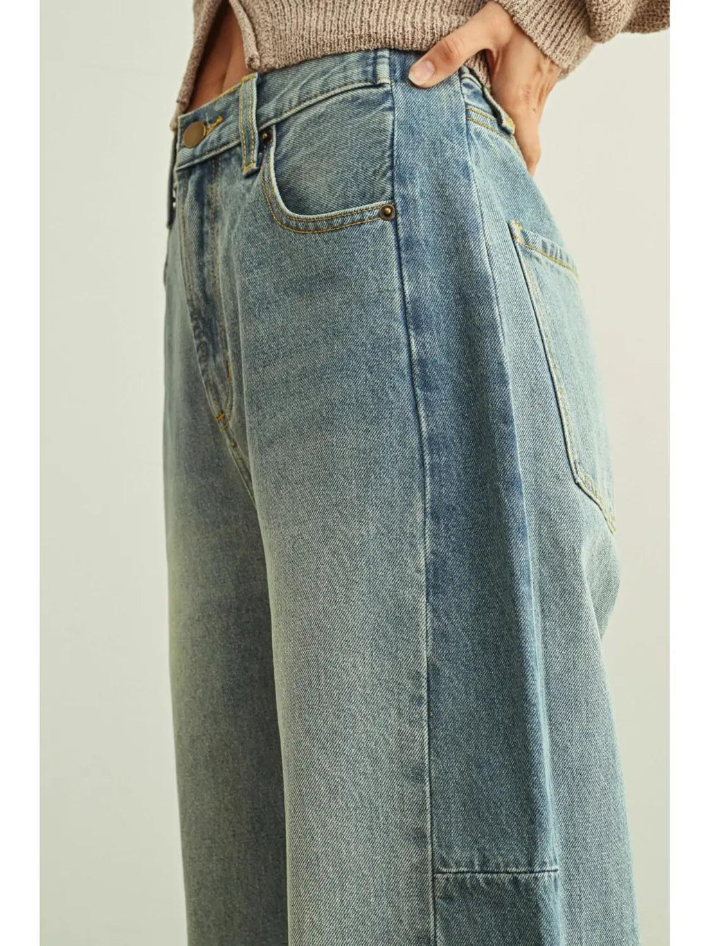 Mixed Denim On the Side Detail Pants