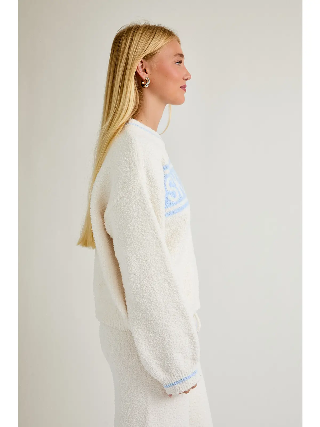 "Ski Club" Long Sleeve Sweater - CREAM-LT BLUE