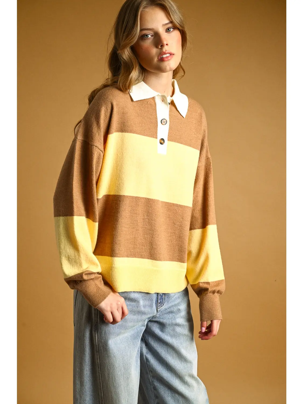 Color Block Sweater Knit Collar Top