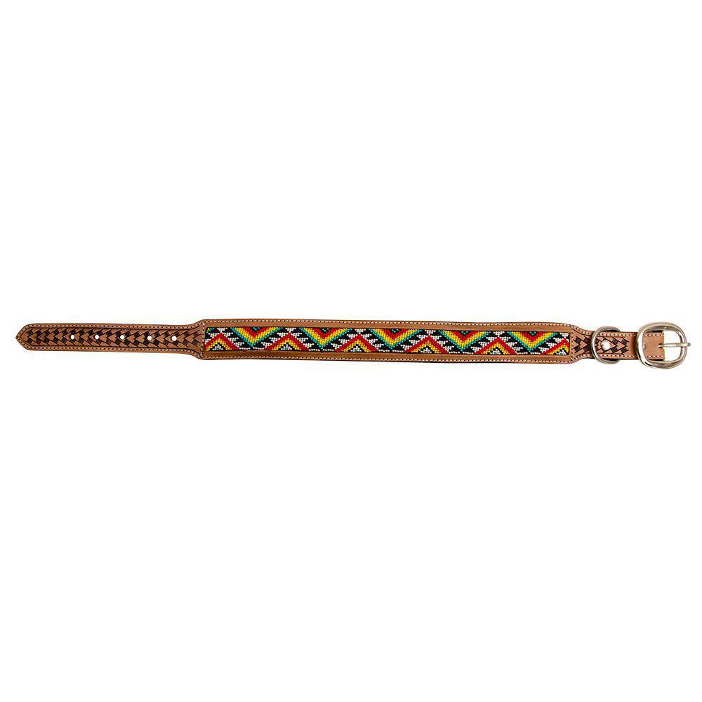 Bonjour Hand-Tooled Beaded Dog Collar S-6885