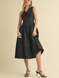 Doll Collar Lace Trim Midi Dress - BLACK
