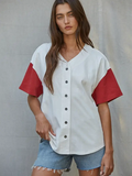 Knit Cotton Short Sleeve Button Down Baseball Shirt