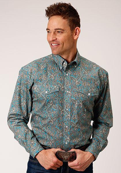MENS L/S SHIRT   AMARILLO ALLOVER PRINT 2PKTS BUTTON  1132 SADDLE PAISLEY  03-001-0325-4010