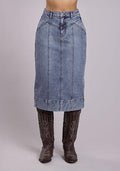 Women's Cotton/Spandex Denim Midi Skirt - 11-060-0202-7041
