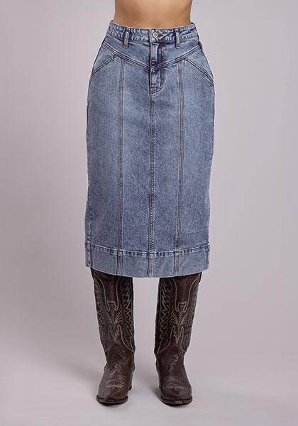 Women's Cotton/Spandex Denim Midi Skirt - 11-060-0202-7041