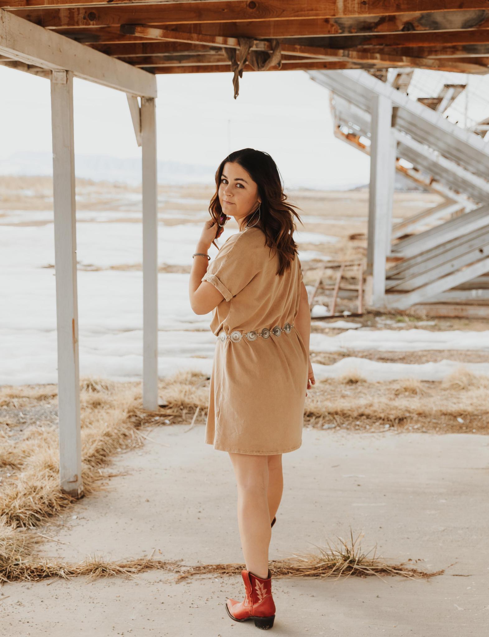 WILD WEST MINERAL TAUPE WASHED DRESS