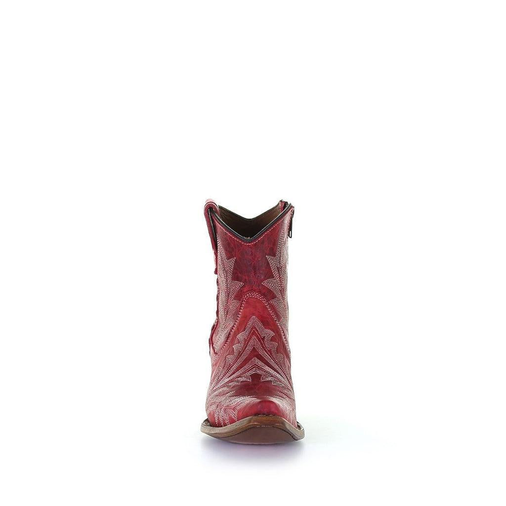 LD RED EMBROIDERY & ZIPPER ANKLE BOOT - L5704