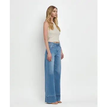 High Rise Raw Hem Wide A Line Jeans - LEGITIMATE